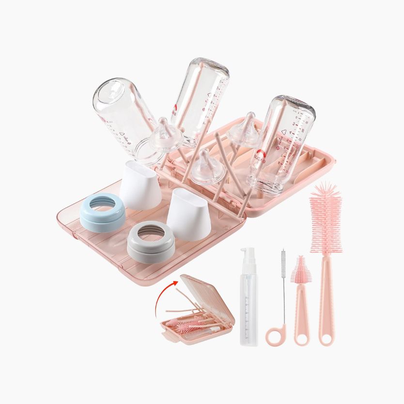 Kit de Limpeza 6 em 1 para Mamadeiras com Escovas e Porta-Objetos Portátil