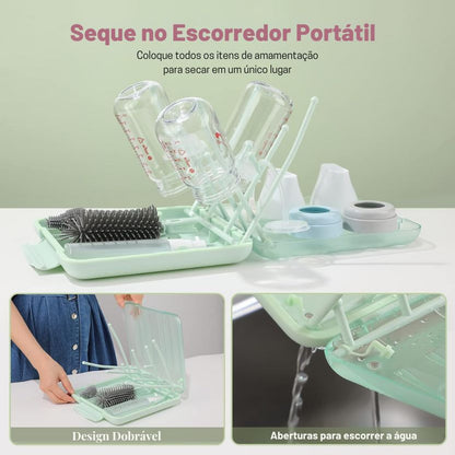 Kit de Limpeza 6 em 1 para Mamadeiras com Escovas e Porta-Objetos Portátil