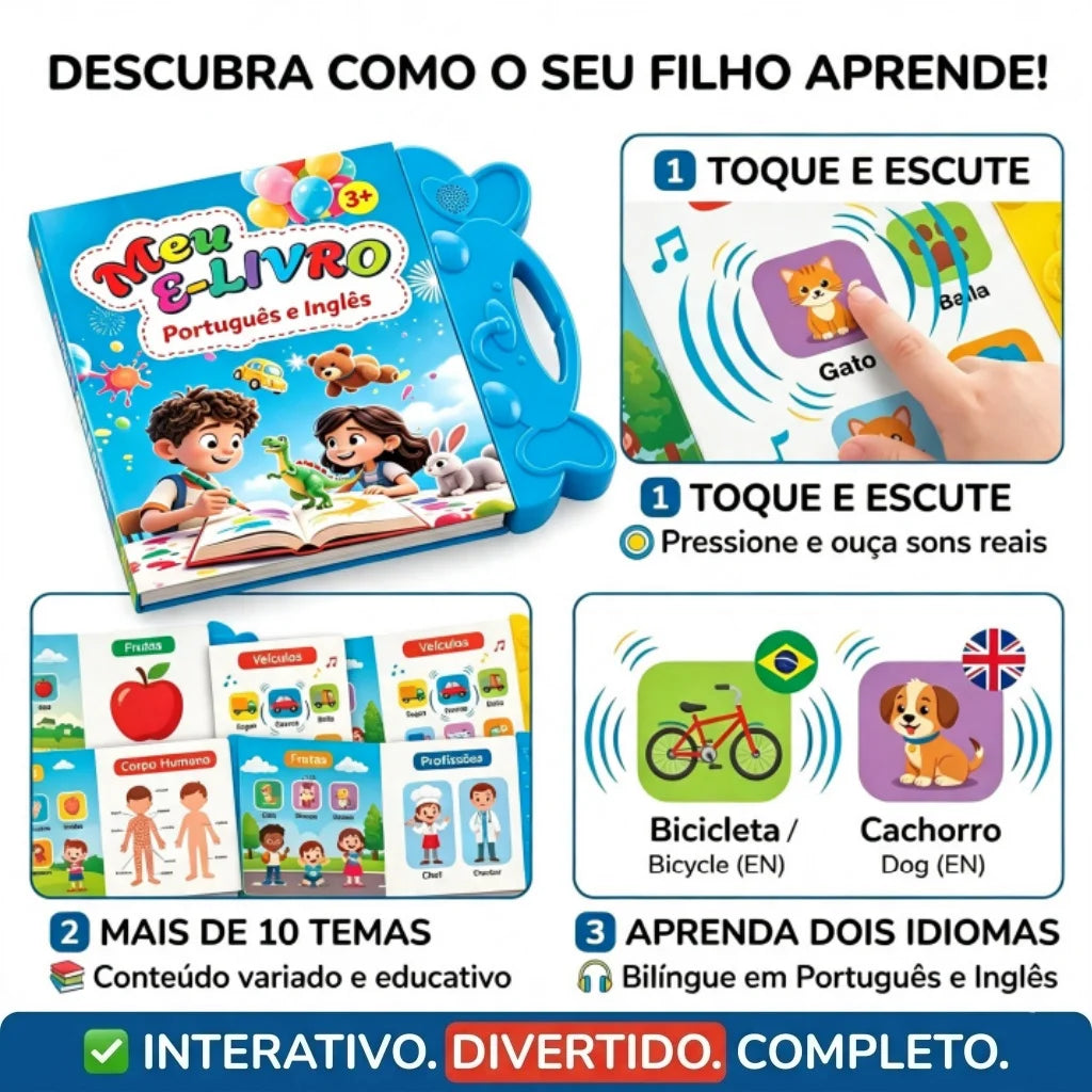 Livro Interativo Falante Bilíngue para crianças - Português e Inglês