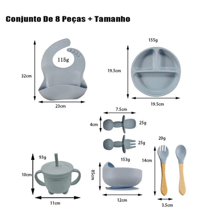 Kit de Silicone Alimentação Infantil com 8 Peças Completo